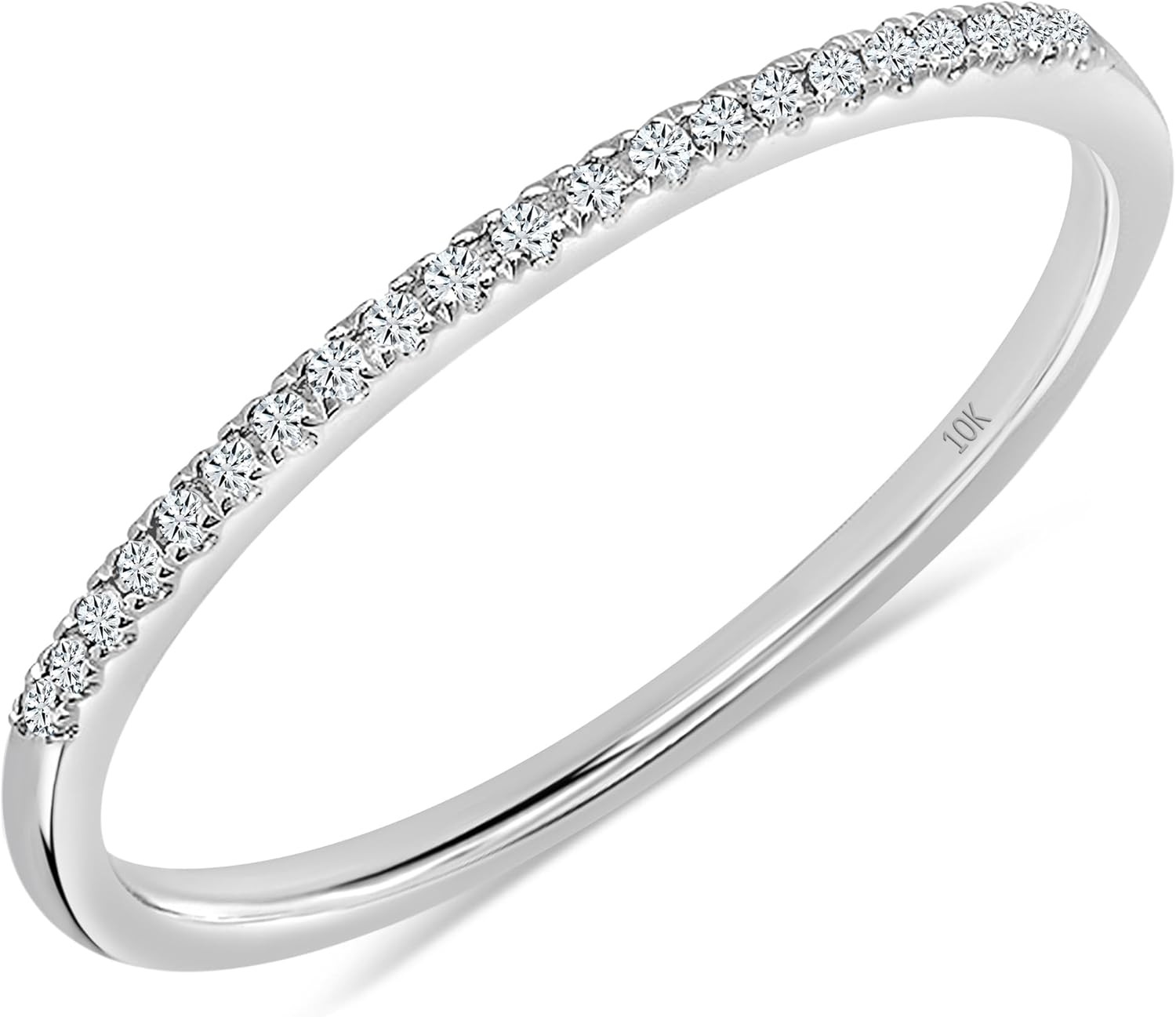 Stackable Wedding Band 10K Solid Gold 1mm Thin Natural Diamond Eternity Ring