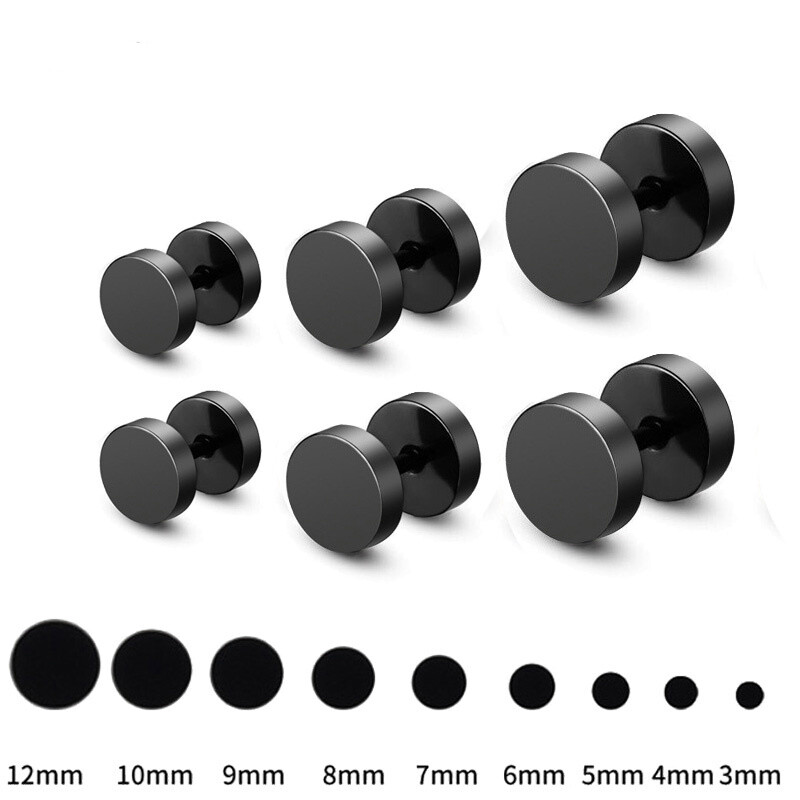 1 Pair Earrings Dot Studs Stainless Steel Circle Disc Ear Piercing Set Men Women