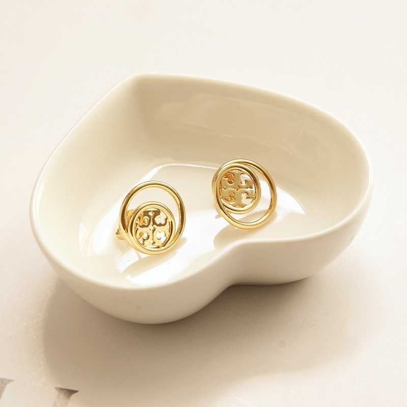 New Tory Golden Classic Double Circle Earring with Jewelry Pouch