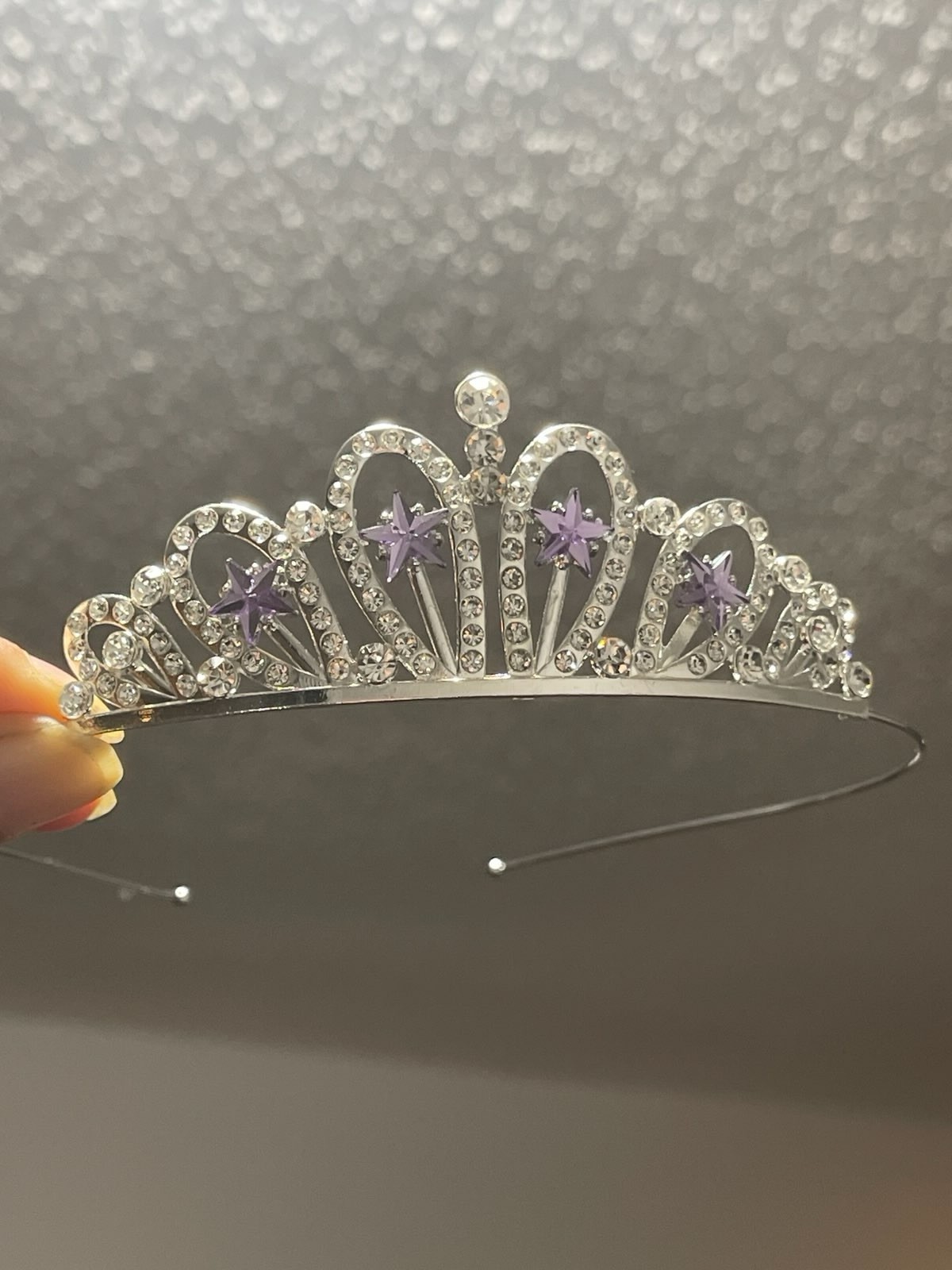 Silver Plated Adjustable Rhinestone Tiara Headband Purple Star Stones