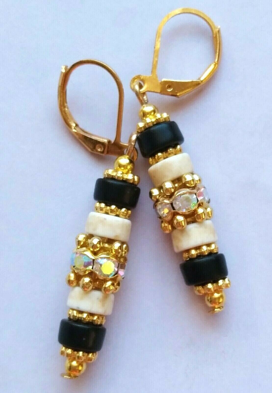 Black White HOWLITE HEISHI AB Ring earring GP LEVERBACK artisan X2