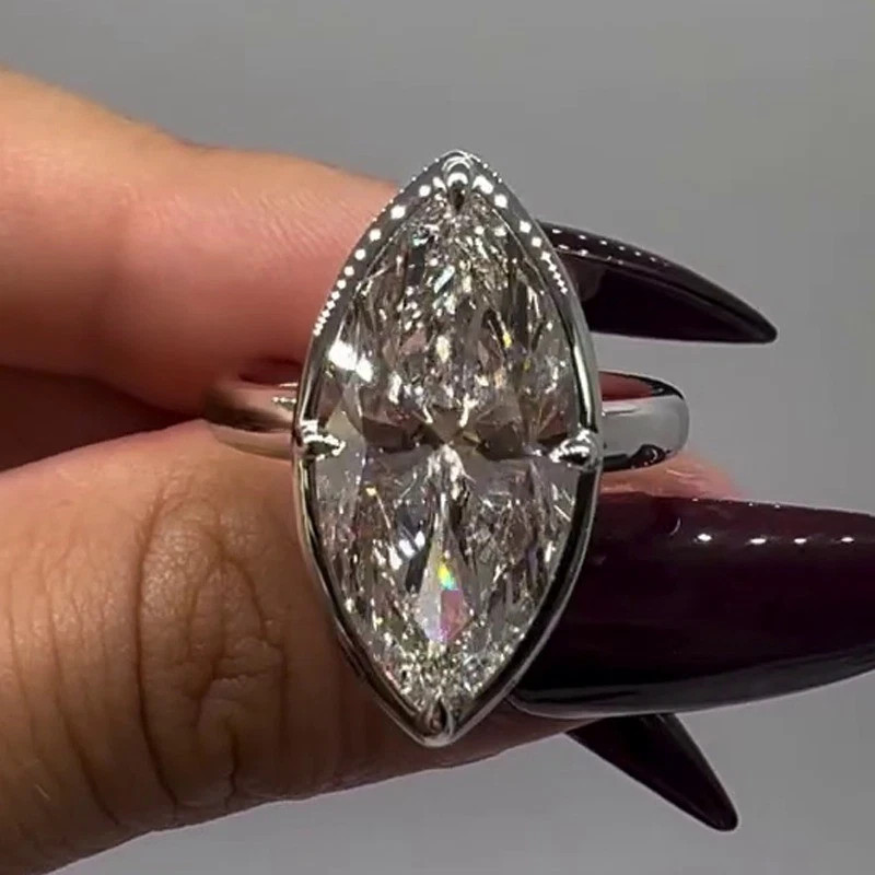 4.04 Ct Marquise Cut Moissanite Bezel Engagement Ring 14K White Gold Plated 925
