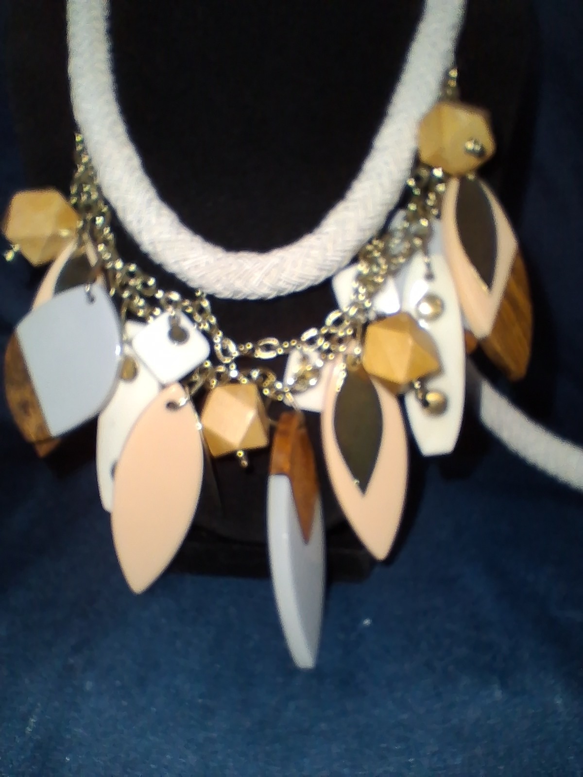 Multicolor Rope Statement Bib Charm Necklace Asymmetrical Wood Accents