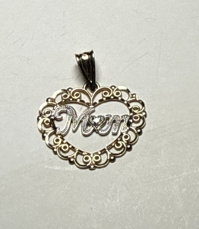 14k Yellow & White Gold Michael Anthony Diamond Mom Heart Necklace Pendant Charm