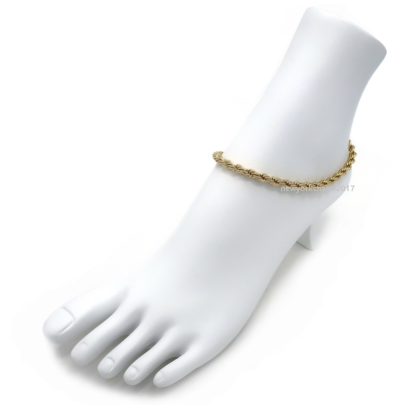 5mm TWIST ROPE CHAIN ANKLET ANKLE BRACELET 14K ITALY GOLD PLATED