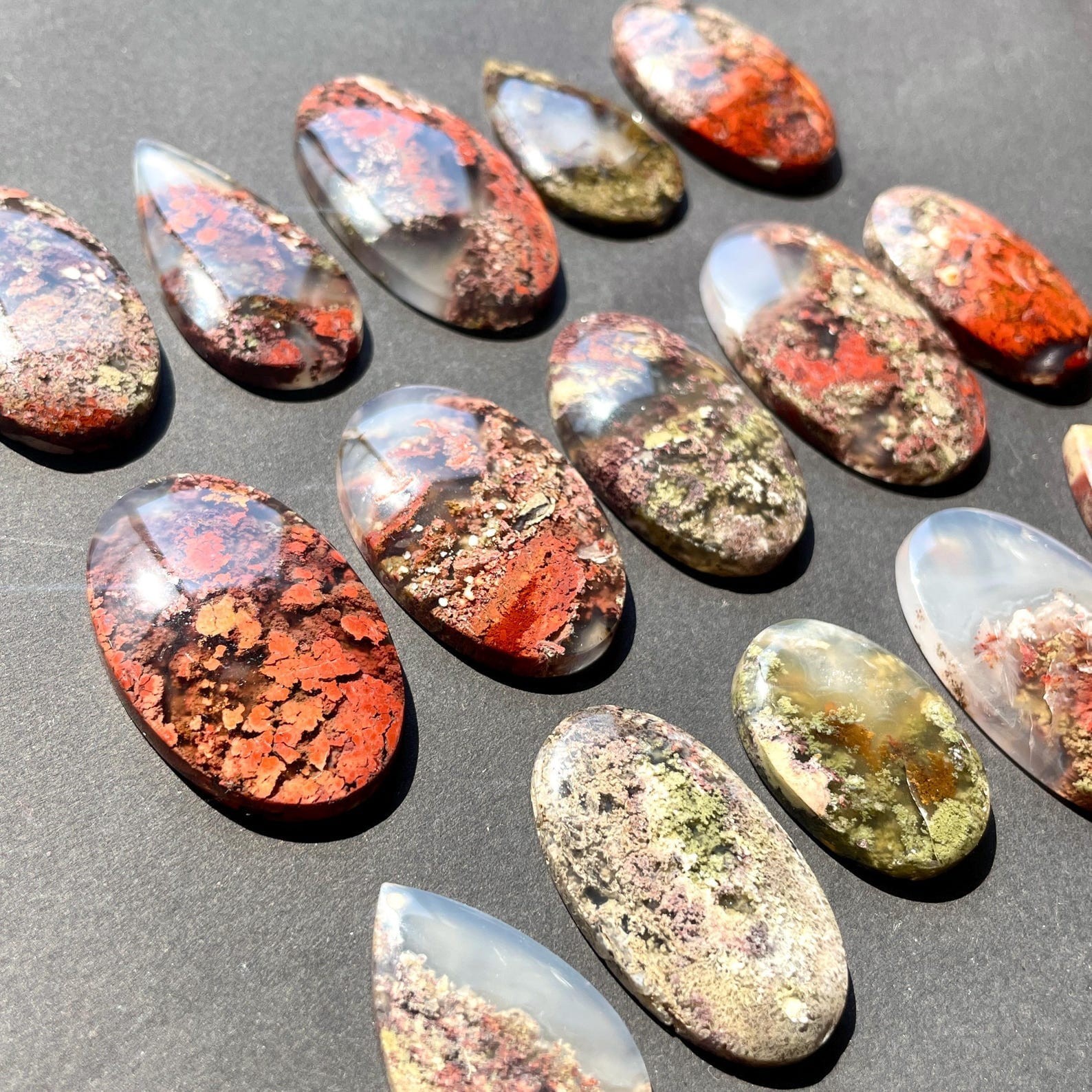 Red & Green Moss agate flat back cabochon -Garden Landscape -Natural Gemstones
