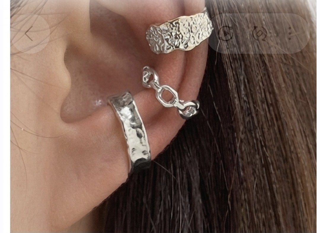 Gold & Silver Tone Textured Metal Cuff & Hoop Earrings Set, Clip-On, No Stone