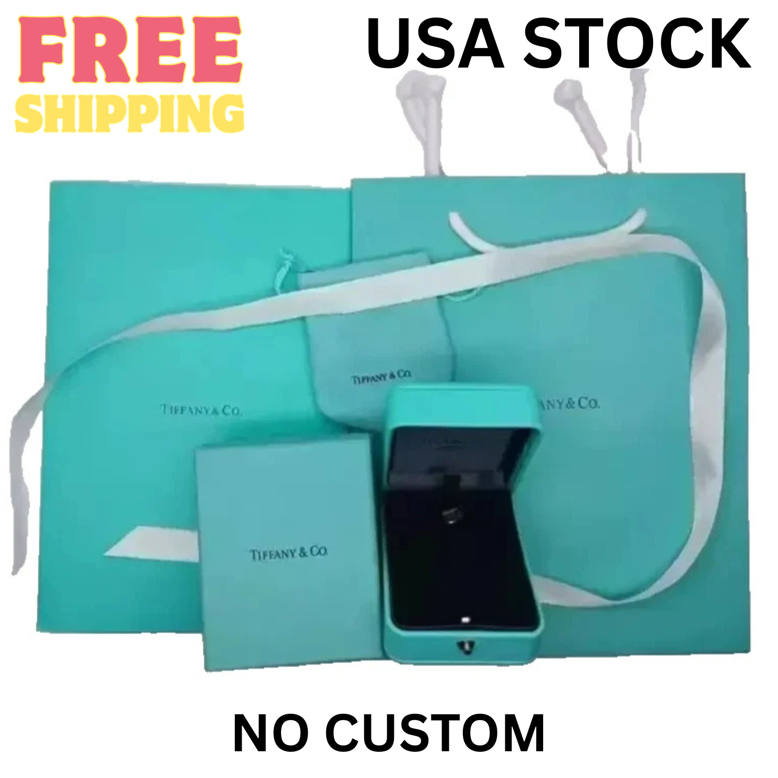 TIFFANY & CO. BLUE LEATHER PRESENTATION NECKLACE GIFT BOX, CASE, AND BAG