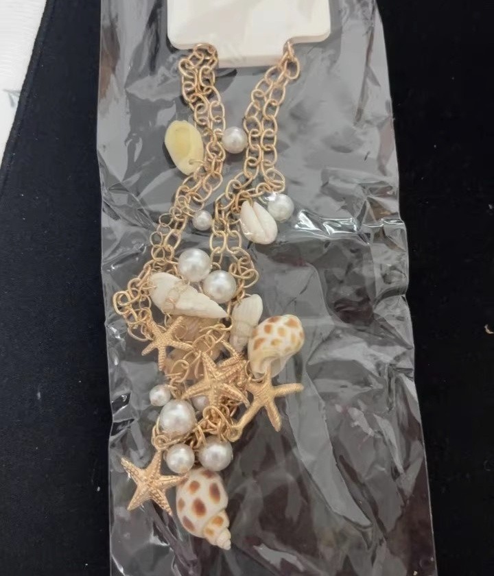 Boho Multi-color Starfish Conch Cluster Golden Layered Choker Necklace