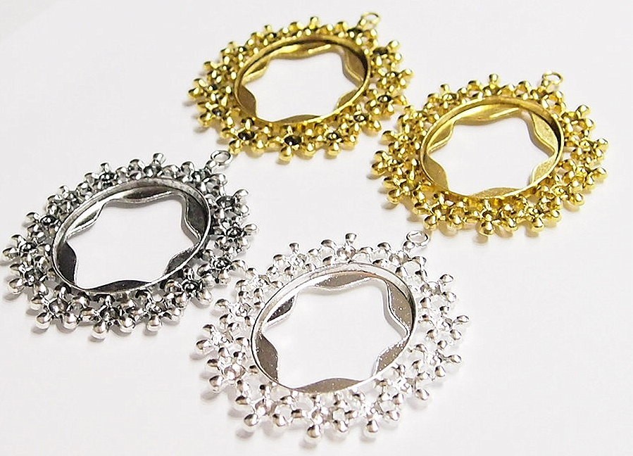 4 Different Colors 40x30mm Victorian Beaded Flower Large Floral Pendant Setting