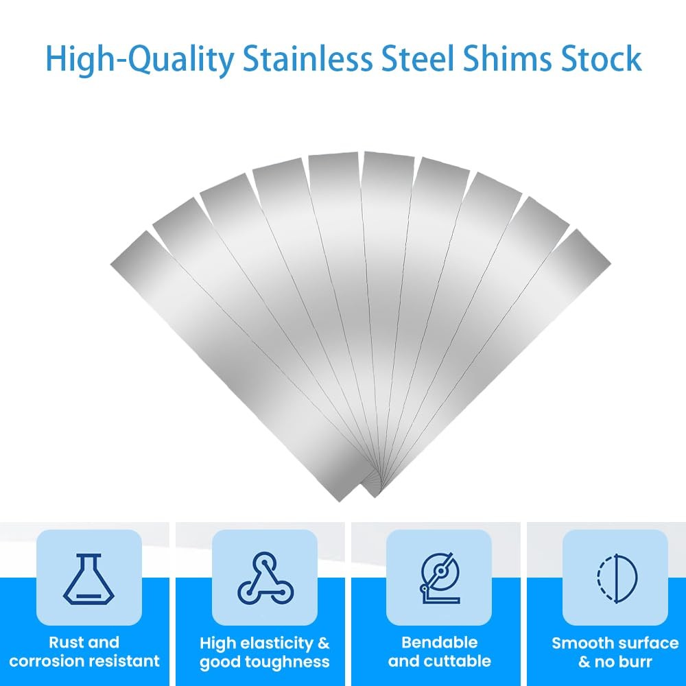 30PCS Shim Stock Assortment,304 Stainless Steel Strips,10 Sizes Thin Metal Shims