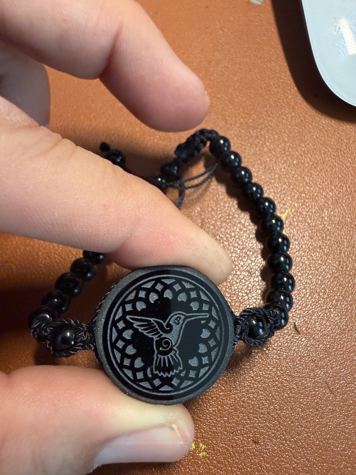 Fancy Aztec Huitzilopochtli Hummingbird, Mexican Obsidian Wrist Bracelet, #41