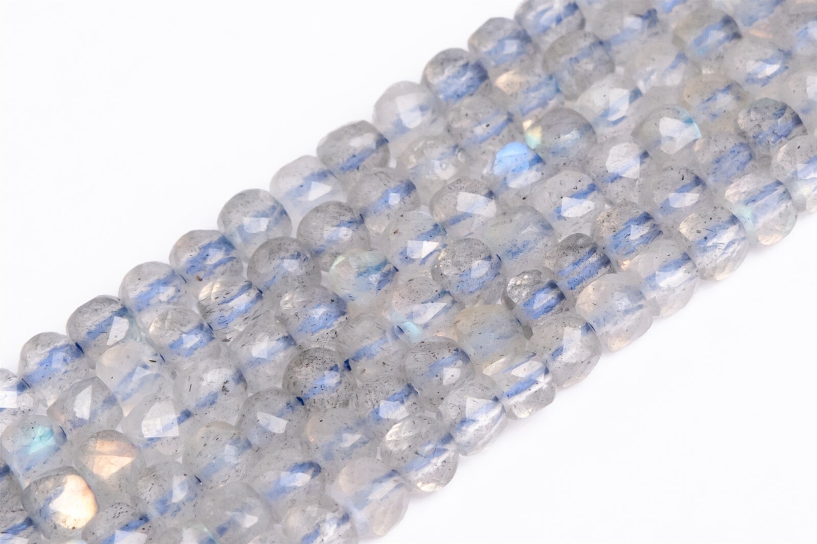 2x2MM Transparent Labradorite Faceted Cube Grade AAA Genuine Natural Beads 15″