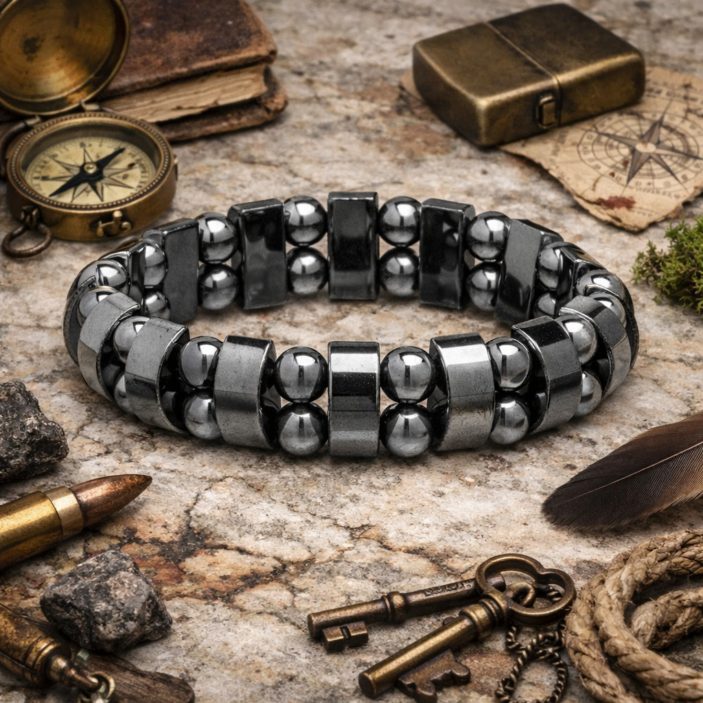 Magnetic Hematite Healing Stretchable Bracelet 2 Line Hematite Therapy Bracelet