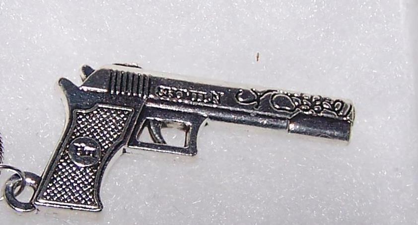 large PISTOL GUN pendant charm 925 P/L Sterling Silver ITALY 24″ Chain Necklace