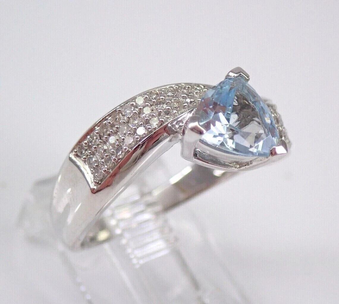 1.50Ct Trillion Cut Lab-Created Aquamarine Engagement Ring 14K White Gold Plated