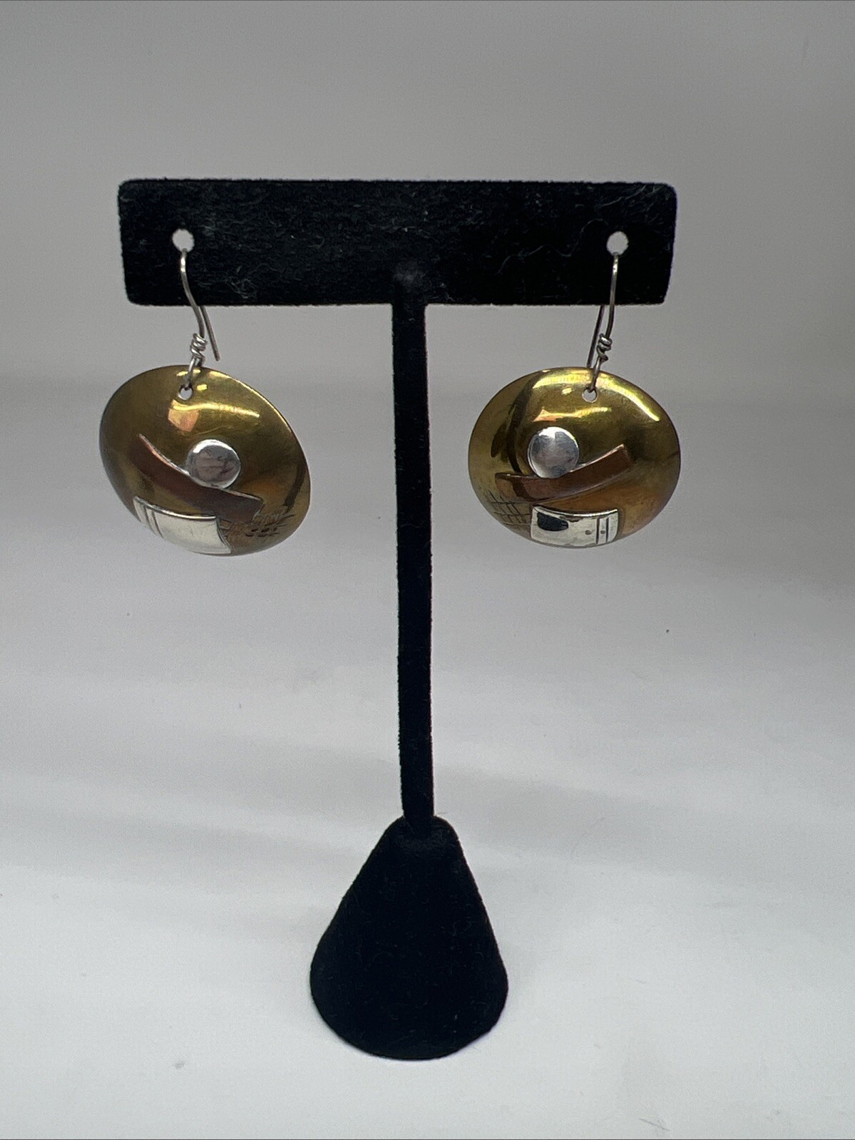 Copper, Brass, Sterling Artisan Earrings And Matching Cuff With Unknown Maker