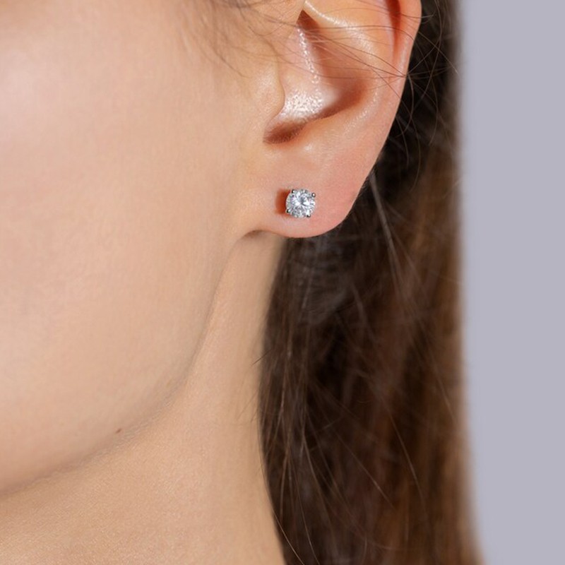 1.00 Ctw Round VVS1 Diamond Solitaire Stud Bridal Earrings 14K White Gold Finish