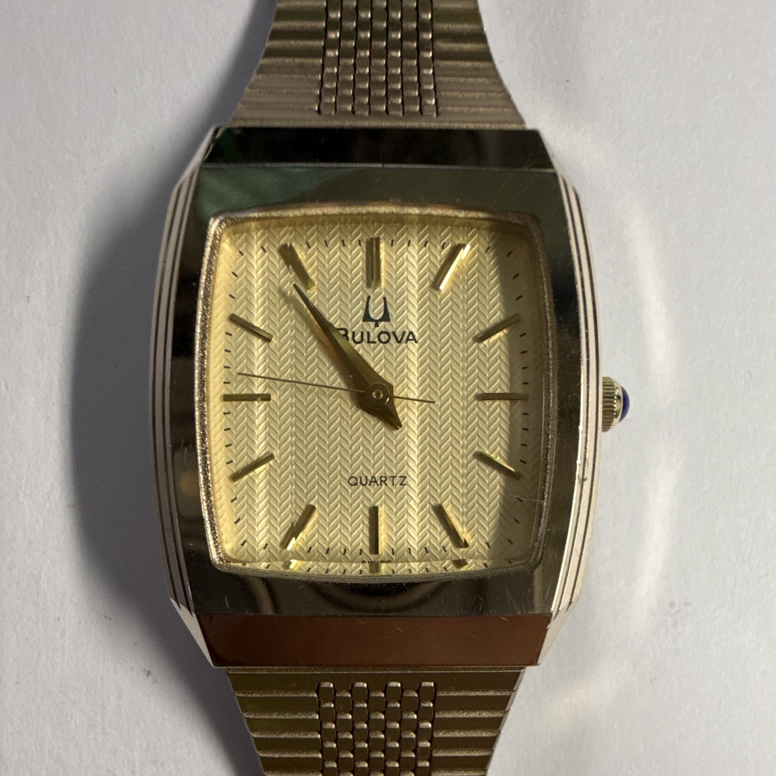 Bulova Quartz Rectangular Silver Herringbone Dial Dress Watch – 06