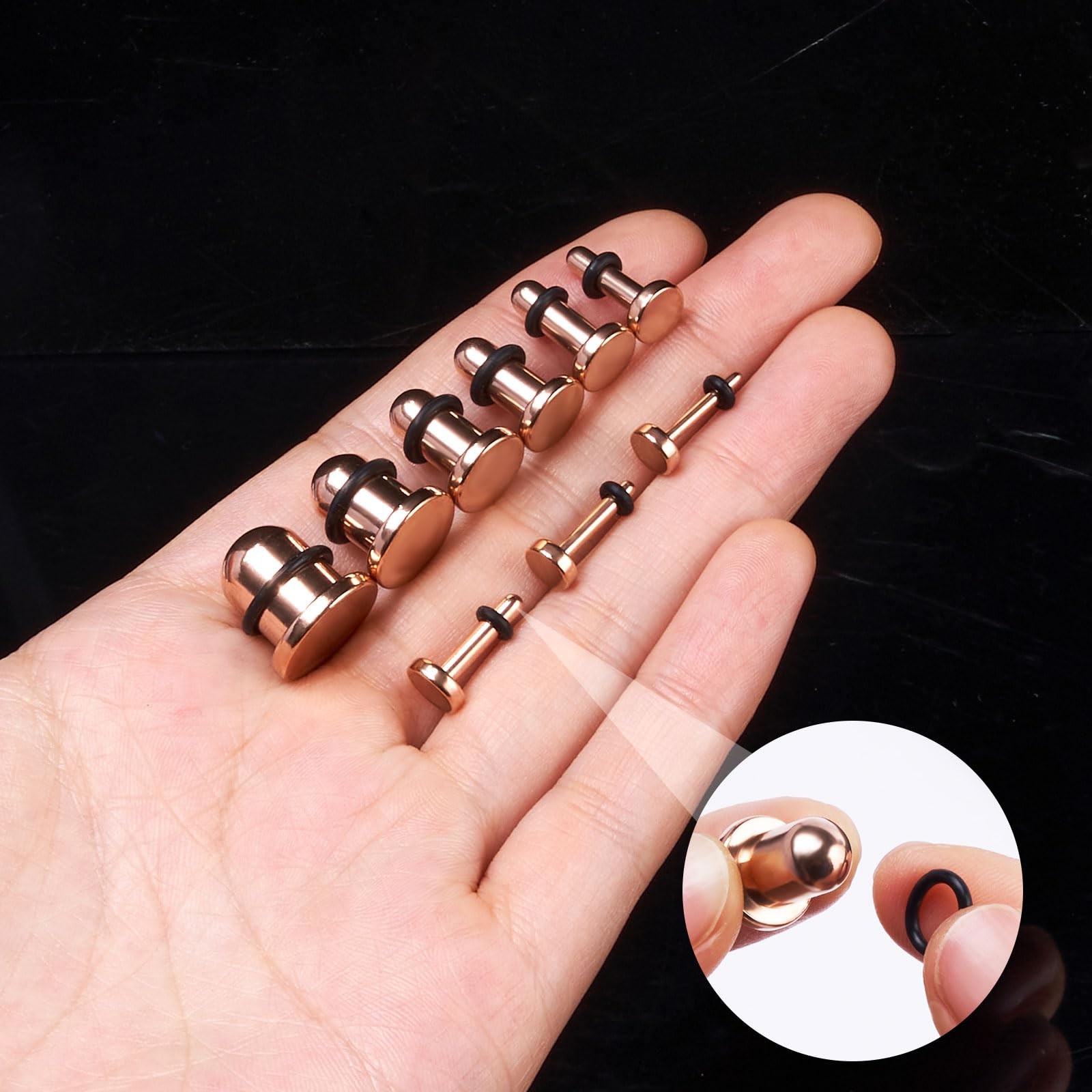 18 PCS Ear Gauges Stretching Kit Stainless Steel Plugs 14G-00G Taper Set