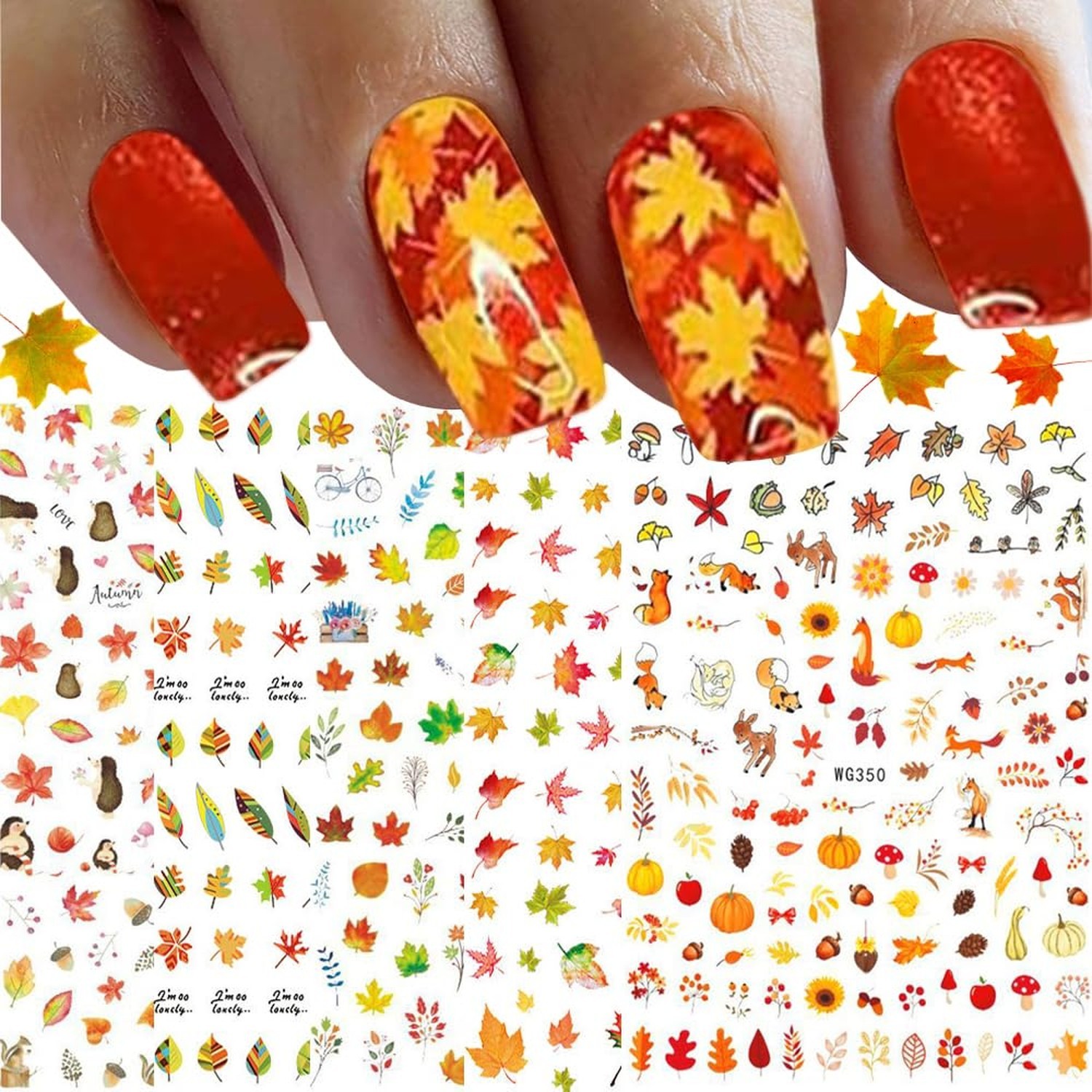 Fall Nail Stickers, 3D Self-Adhesive Autumn Nail Decals Maple Leaf Nail Art D…