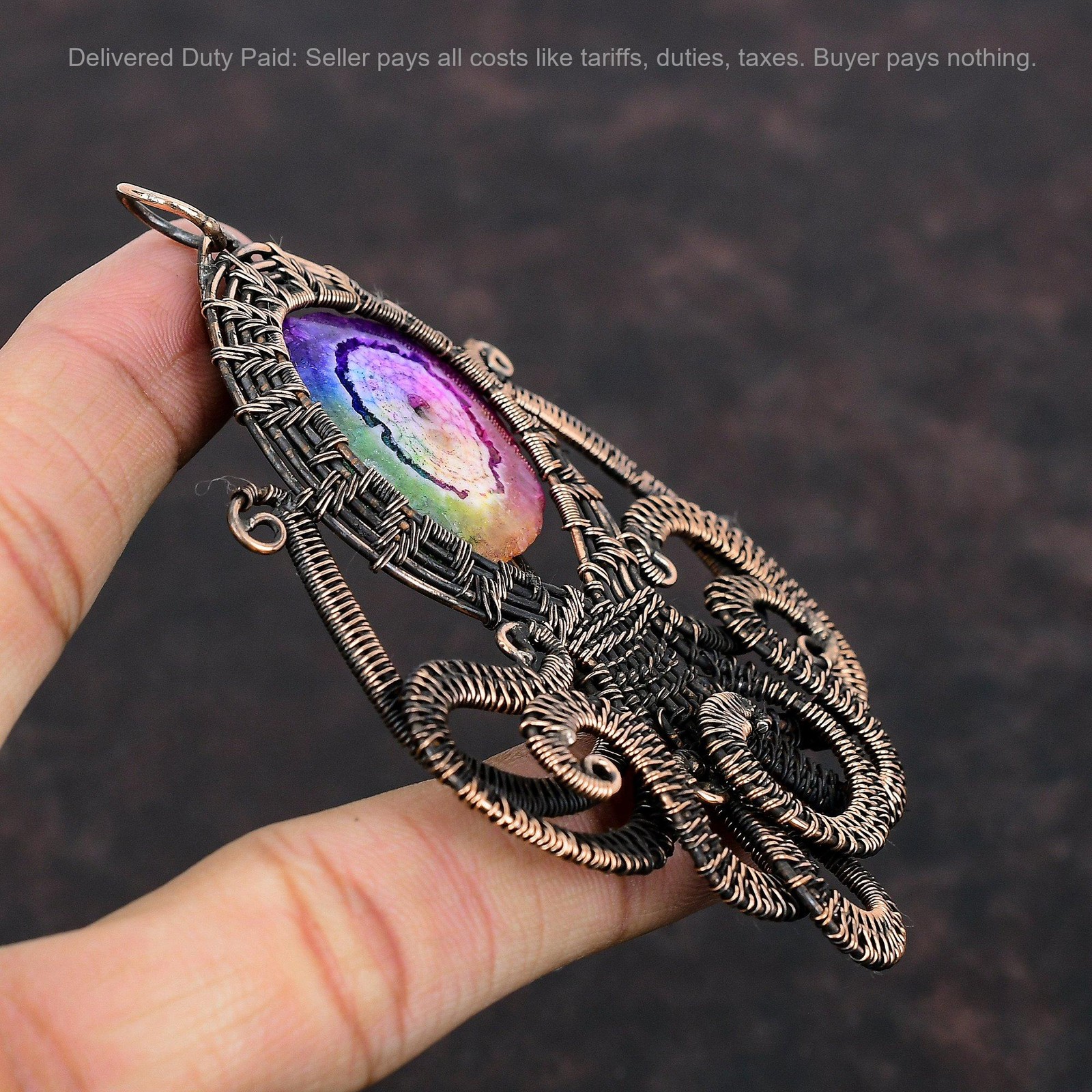 Rainbow Solar Quartz Druzy Stone Copper Wire Wrapped Octopus New Pendant Jewelry