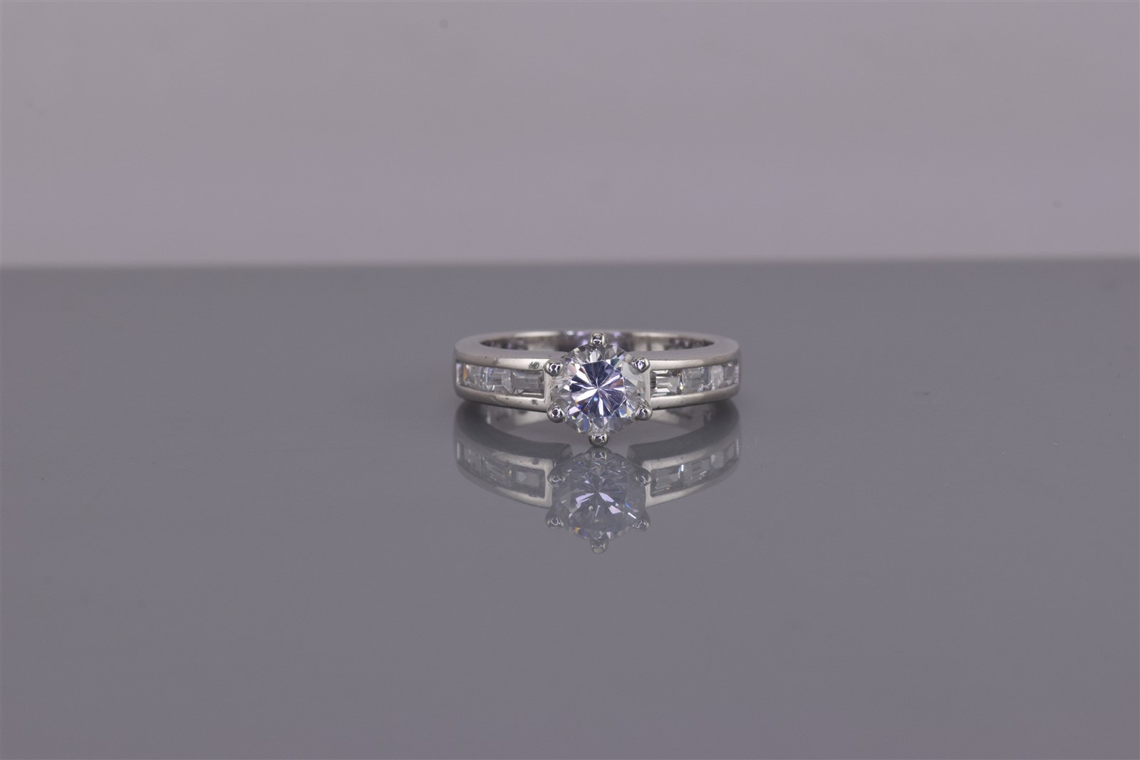Sterling Silver Round Cubic Zirconia Channel Set Baguette Band Ring 925 Sz: 5