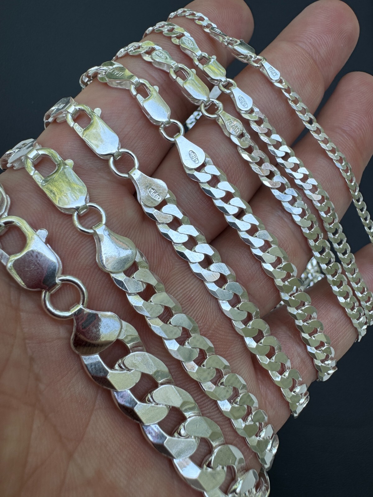 REAL Solid 925 Silver Flat Miami Curb Cuban Link Chain Necklace 3-11mm 16-30″