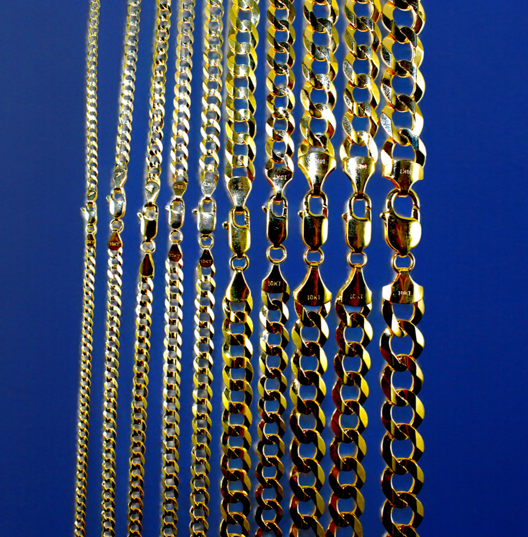 10K Yellow Gold SOLID Curb Cuban Necklace Bracelet Chain Link Real 2-9mm 7″-30″