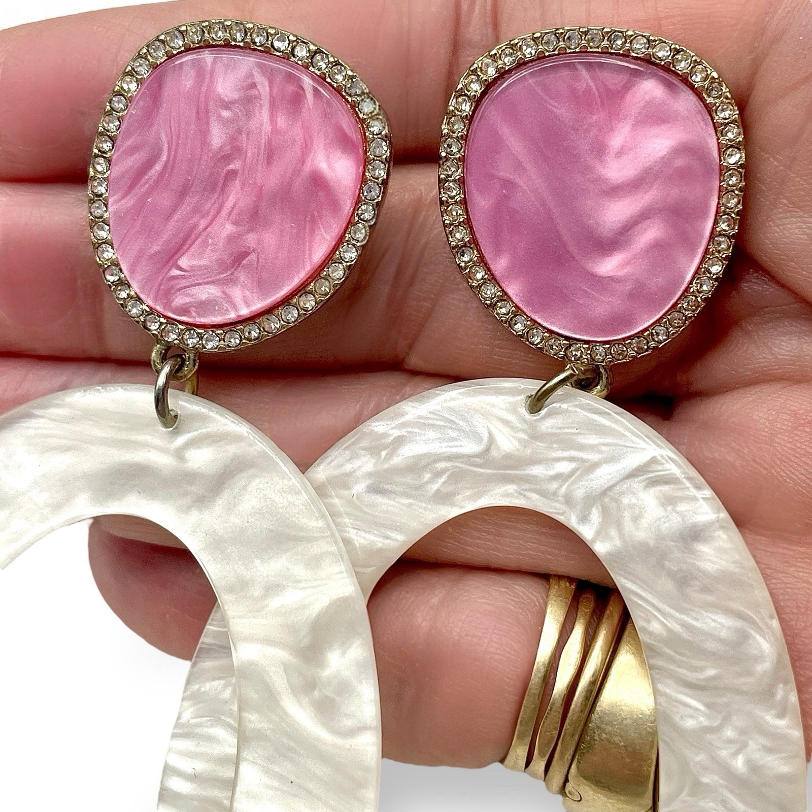 SUGARFIX Lucite Earrings Dynasty Barbie Pink White Gold Tone NWOT🔥!SALE!🔥