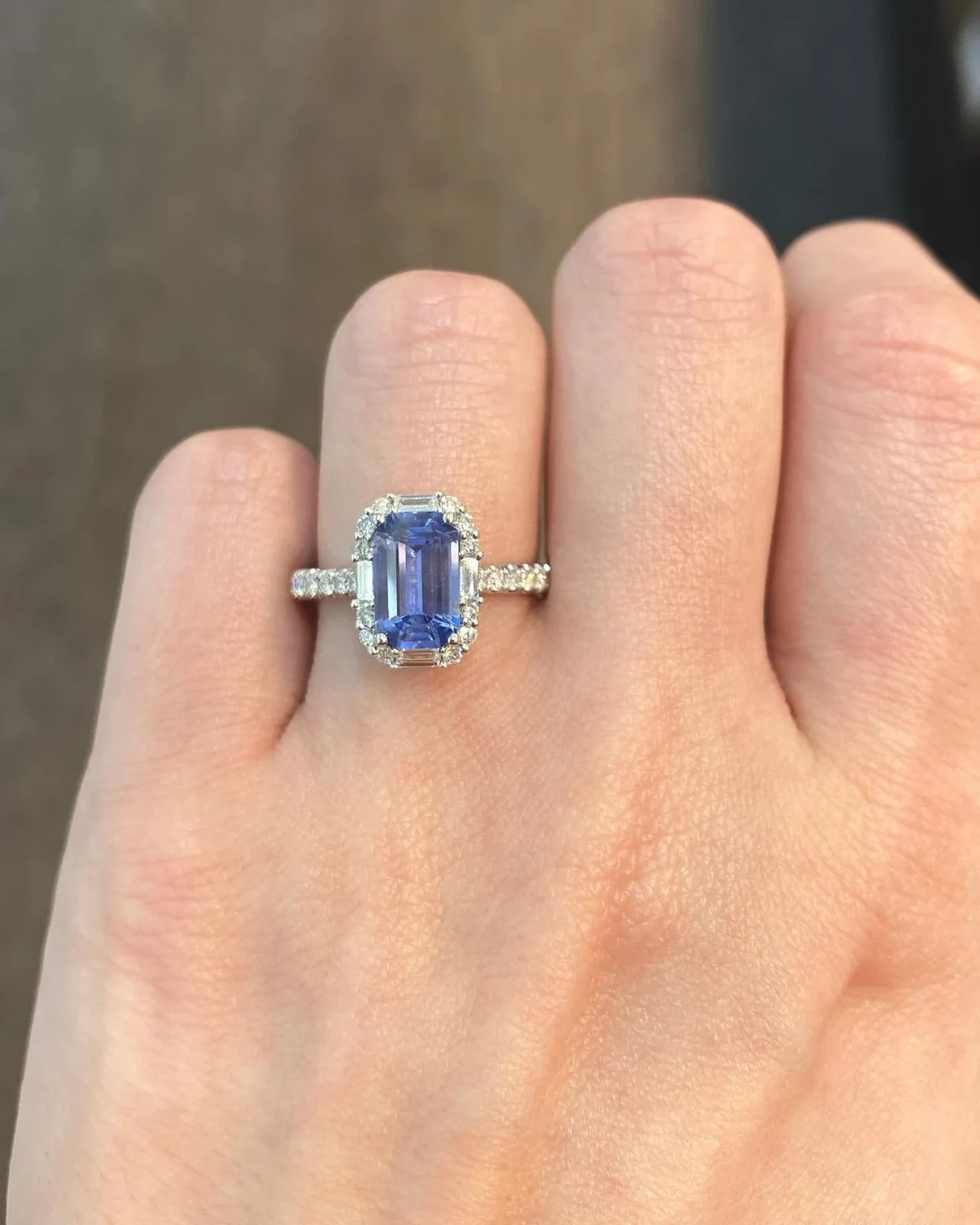 6.80 Ct Emerald Cut Natural Sapphire Diamond Ring 14K White Gold Size 8.5