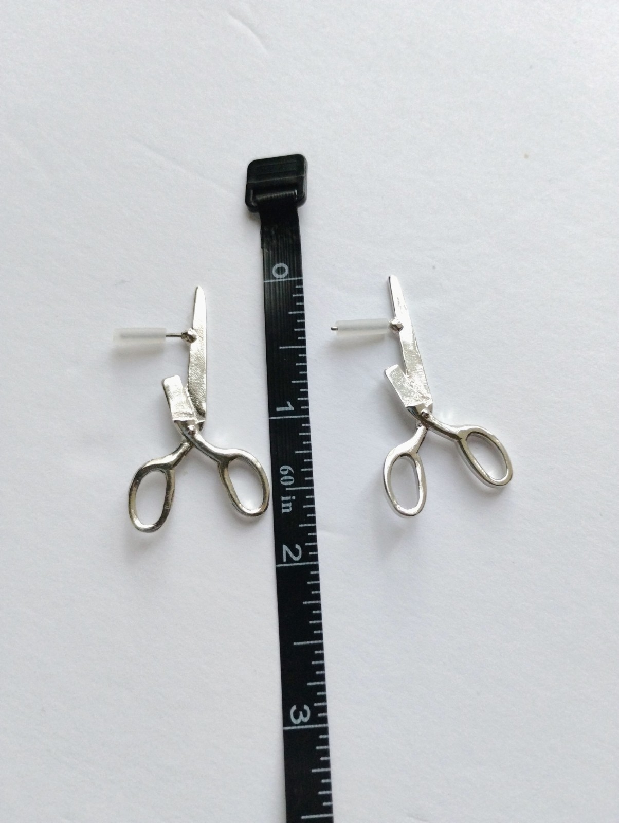 Silver Tone Scissors Shape Dangle Drop Earrings Butterfly Back No Stone