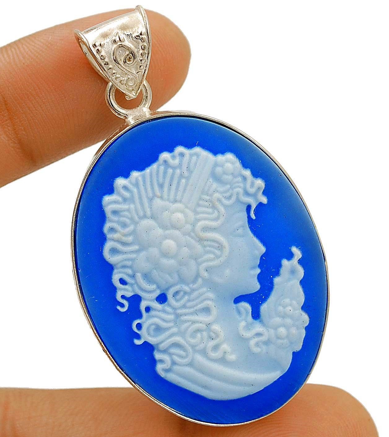 Italian Cameo Victorian Lady 925 Sterling Silver Pendant Jewelry @B20-3