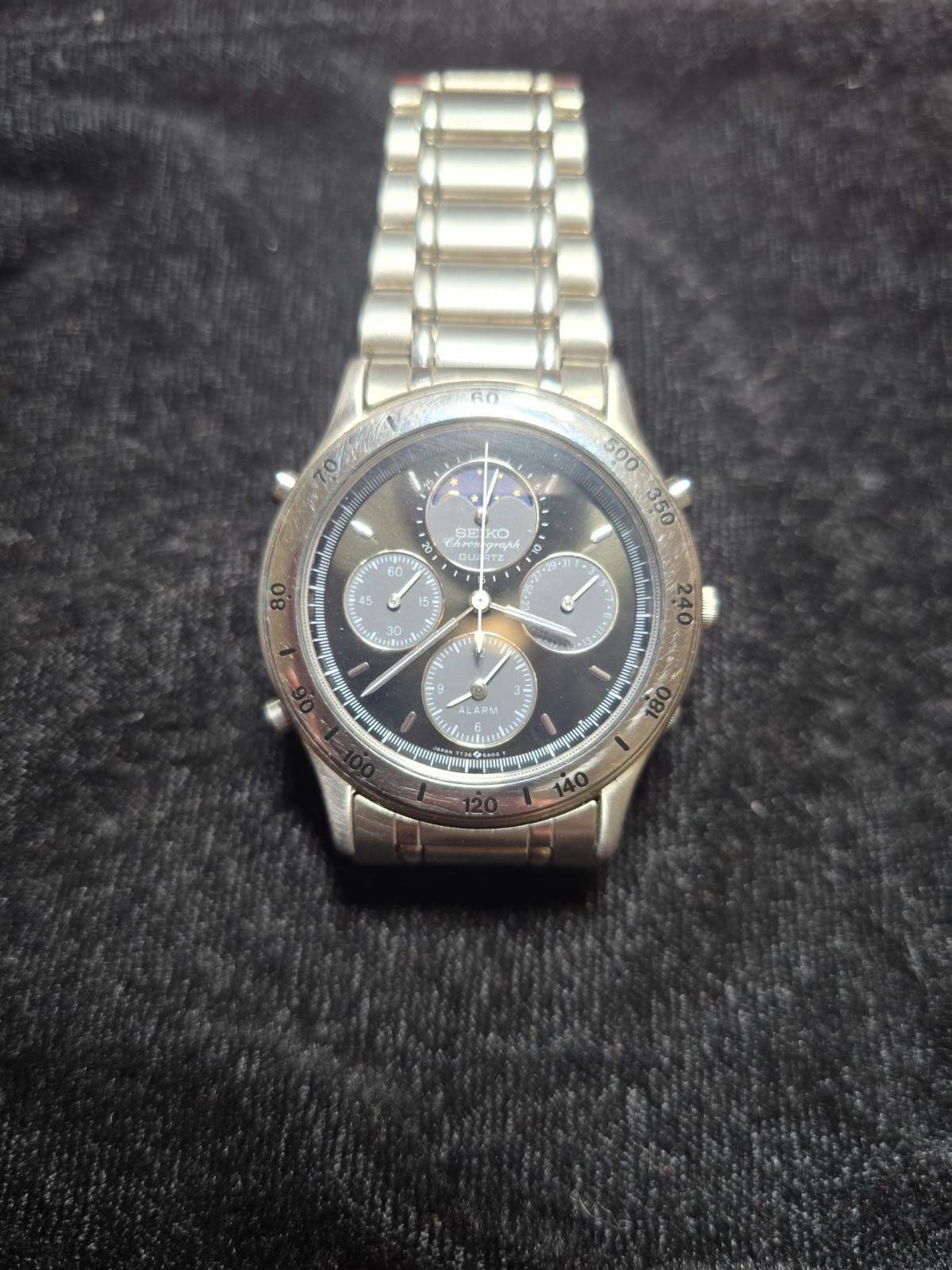 Seiko Chronograph Alarm Quartz Men’s Black Dial 40mm SS Bracelet