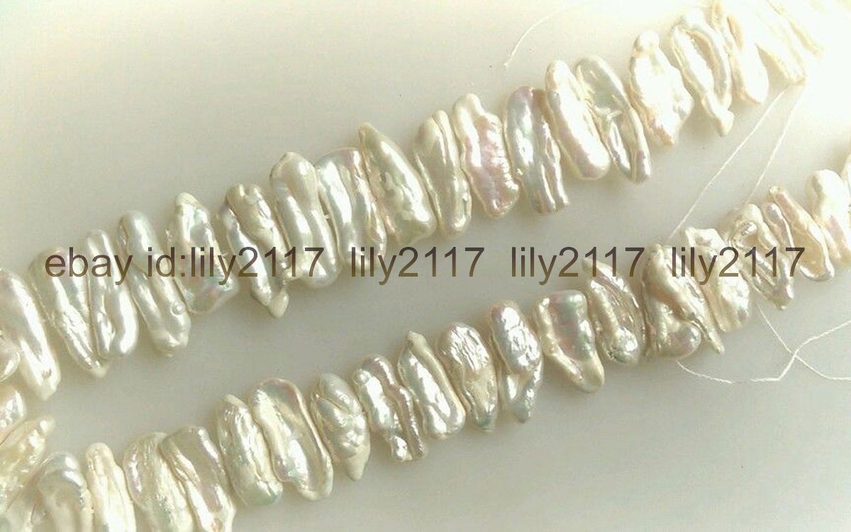 Unique Natural pearl 8x20mm white baroque freshwater biwa pearl loose beads 15″