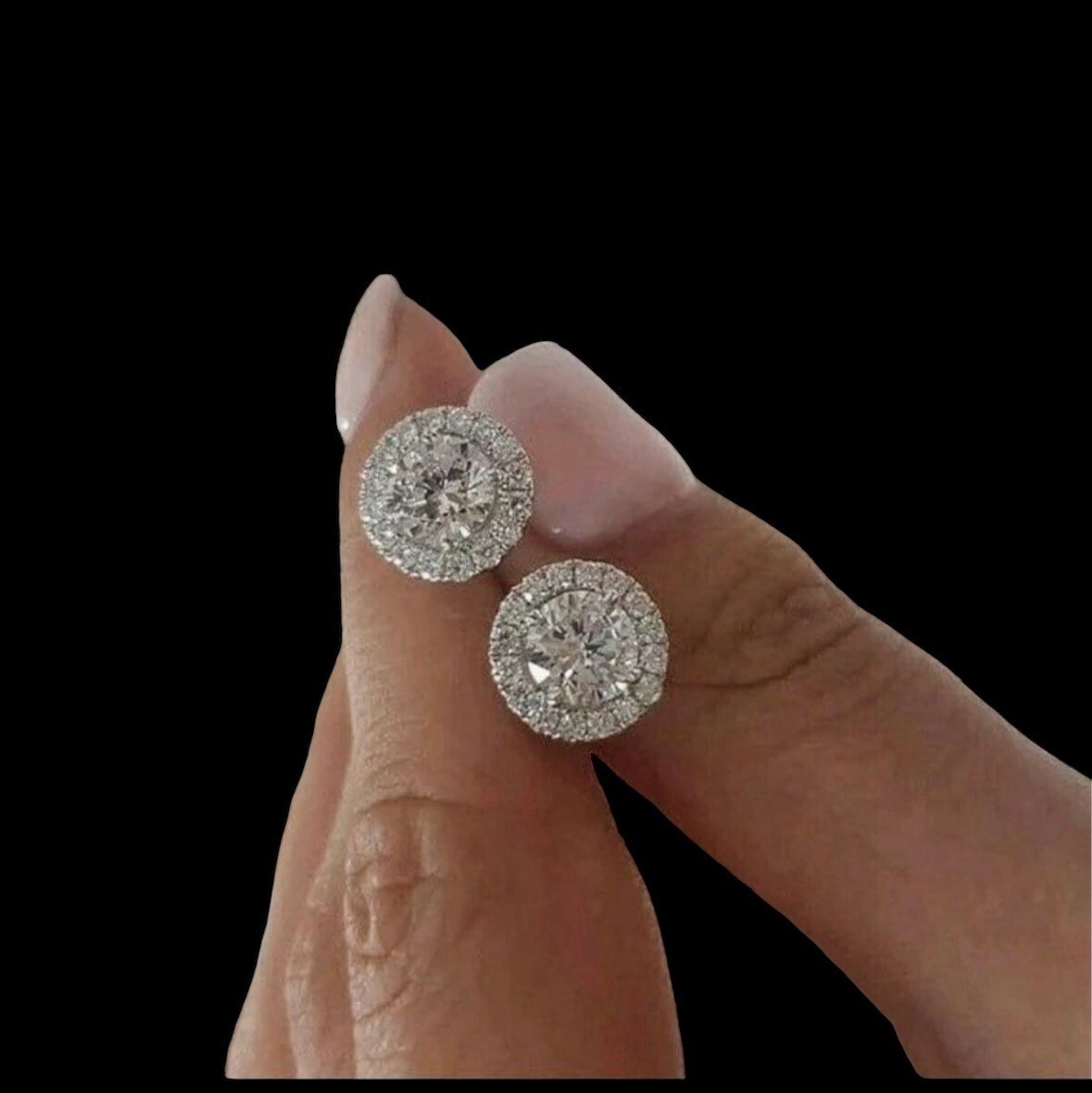 4 Ct Halo Round Cut FL/D Lab Created Stud Earrings 14k White Gold Push Back 8mm