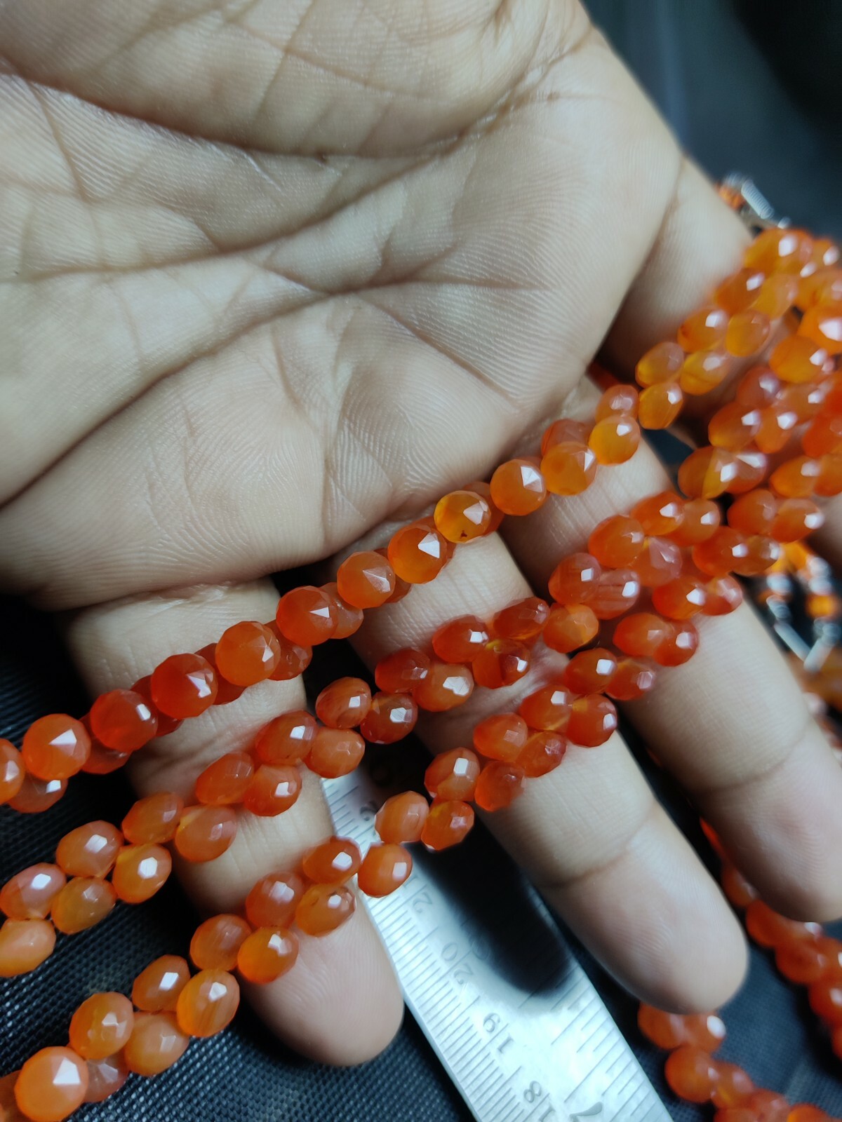 AAA TINY CARNELIAN GEMSTONE ONION BRIOLETTE FACETED  6-6.5 MM BEADS 7″ STRAND