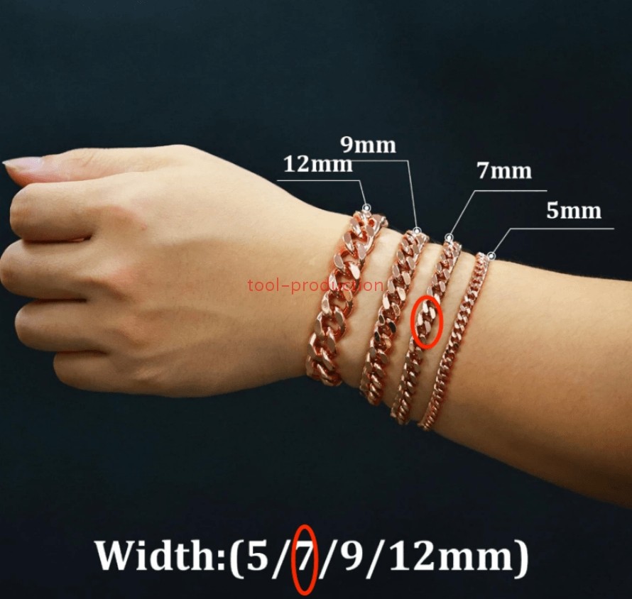 Copper Bracelet for Men–99.95% Pure Copper Cuban Link Chain–8.5in 5mm, 7mm, 12mm