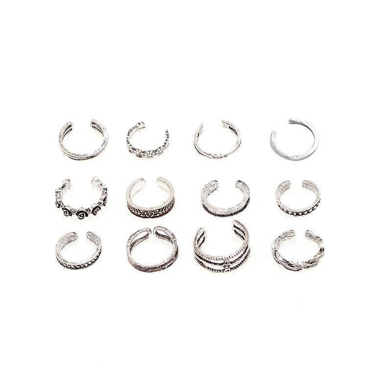 24Pcs Adjustable Toe Ring Set for Women, Vintage Silver Open Cuff Foot Jewelry