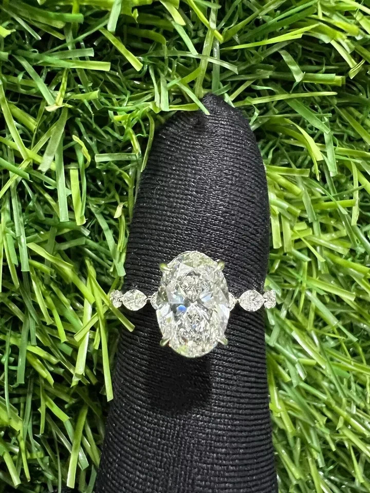 IGI Certified Lab Grown Diamond Engagement Ring 6.80 Ct Oval Cut in 950 Platinum