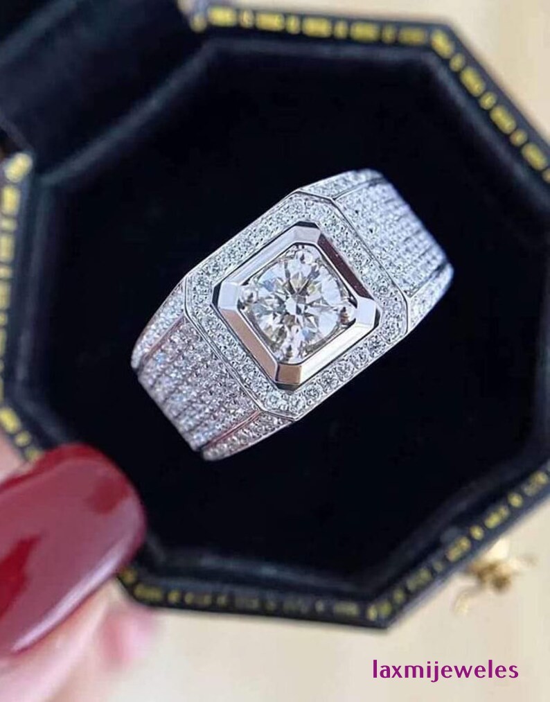 2Ct Round Lab-Created Diamond Men’s Ring 14K White Gold Over Wedding Pinky Band