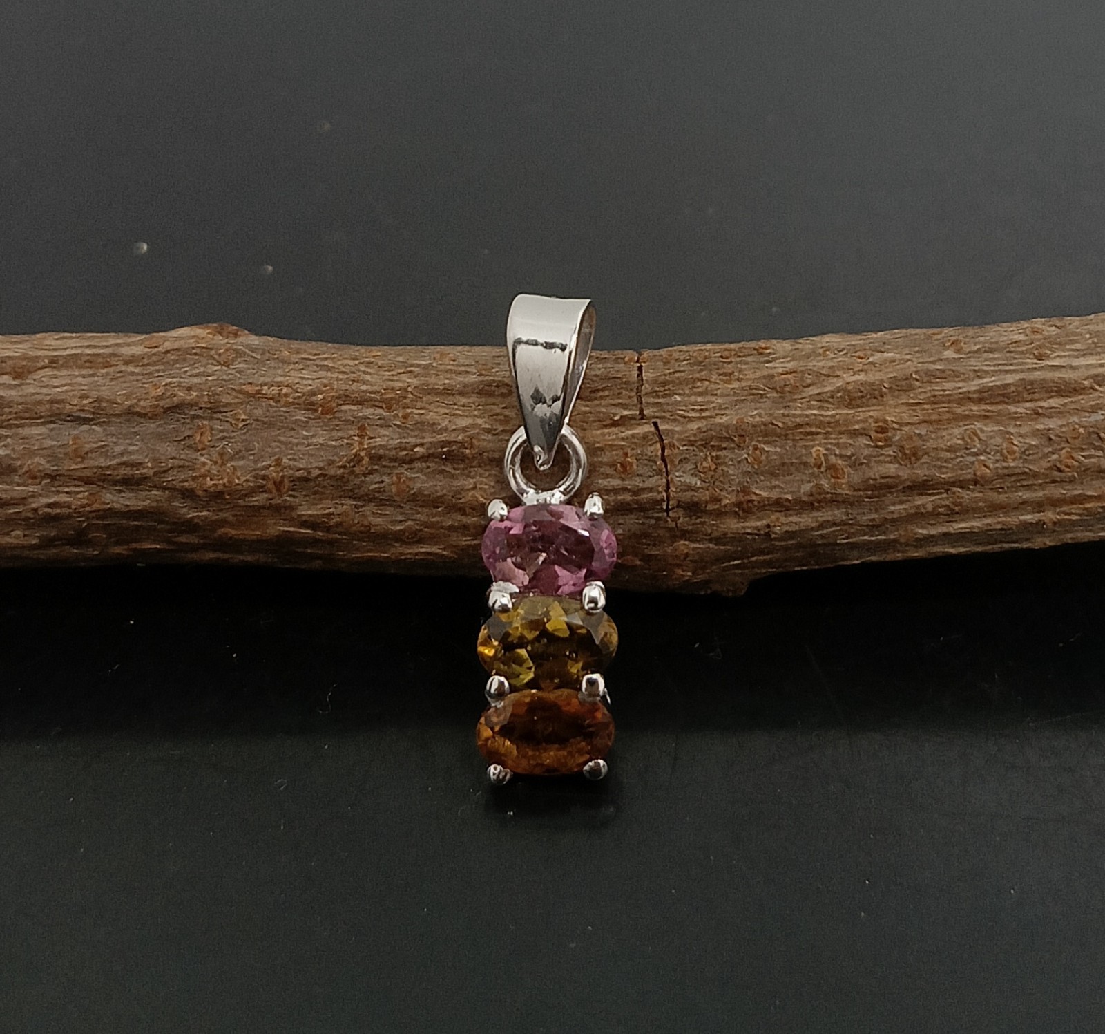 925 Sterling Silver Natural Multi Tourmaline Gemstone Woman Pendant NA-399