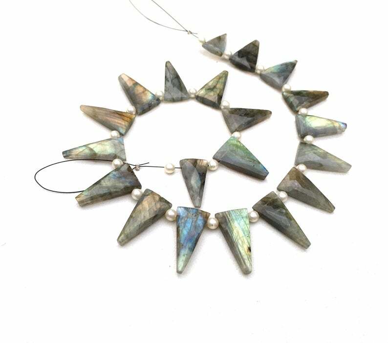19 Piece Natural Labradorite Faceted Triangle Shape Blue Flash Size10x18-12x23MM