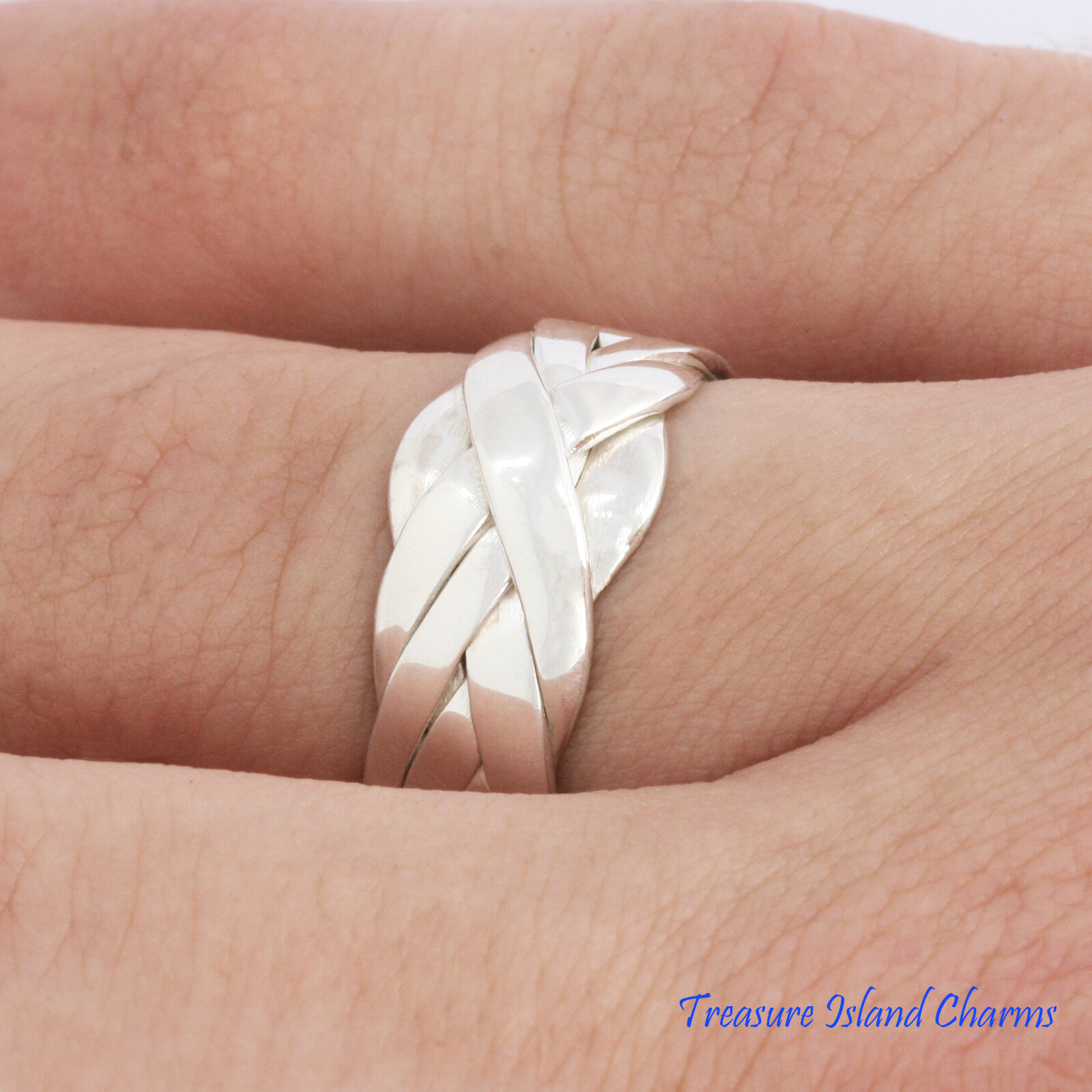 Solid 925 Sterling Silver 6-Piece 6-Band Braid Puzzle Ring Size 6,7,8,9,10,11,12