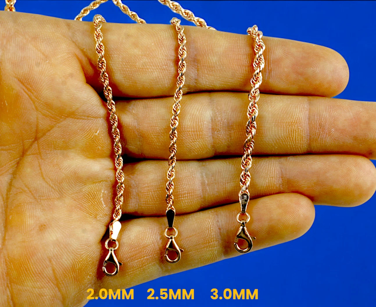 10K Rose Gold SOLID Rope Chain Necklace Bracelet Diamond Cut 1mm-5mm 7″-30″