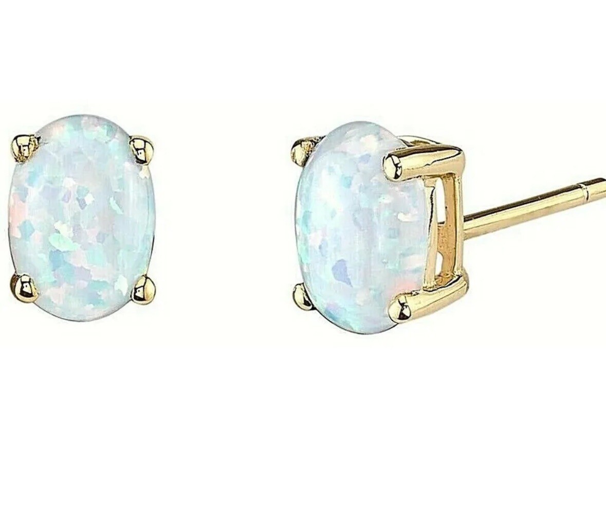 2.00 Carat Real Opal Oval Shape Stud Earrings 14k Yellow Gold 7mm Push Back