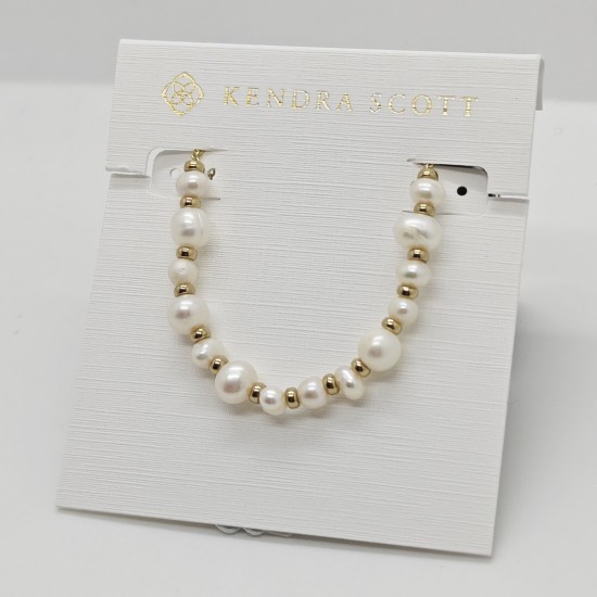 Kendra Scott Jovie Gold Plated Beaded Delicate Chain Bracelet in White Pearl