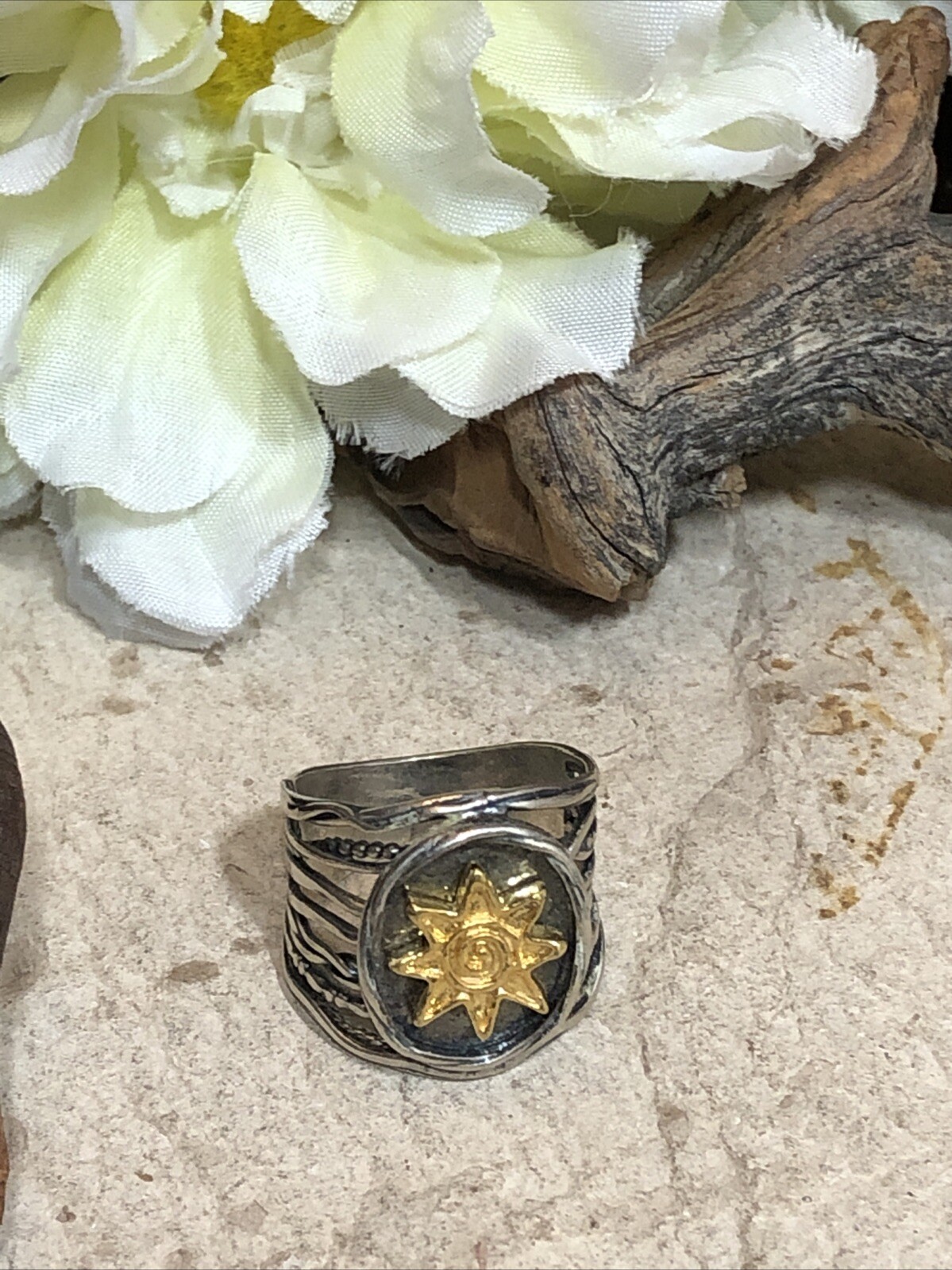 24. Shablool Didae 925 Sterling Yellow Accent SUN or STAR Ring 9g, 8.5s ISRAEL