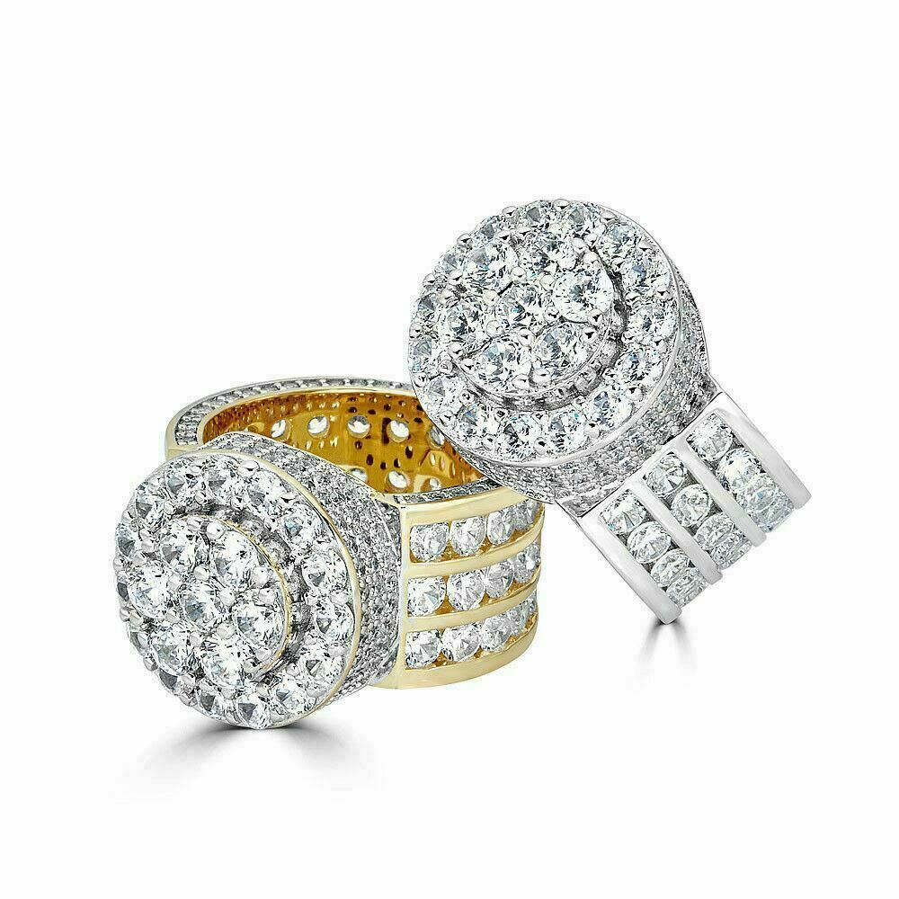 Men’s Large Solid 925 Silver 5ct CZ Pinky BIG RING 14k Gold Plated ICY HIP-HOP