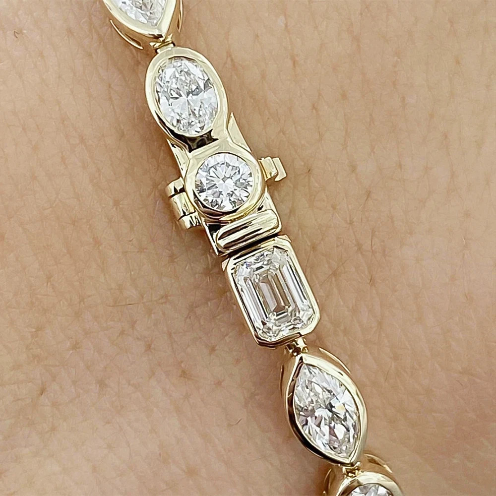 12CT Multi Stone Moissanite Tennis Bracelet in 7″ in 14K Yellow Gold Plated